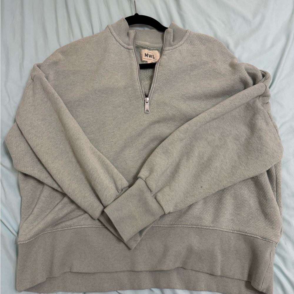 Madewell Mint Green Zip Up Sweater with Mock Neck